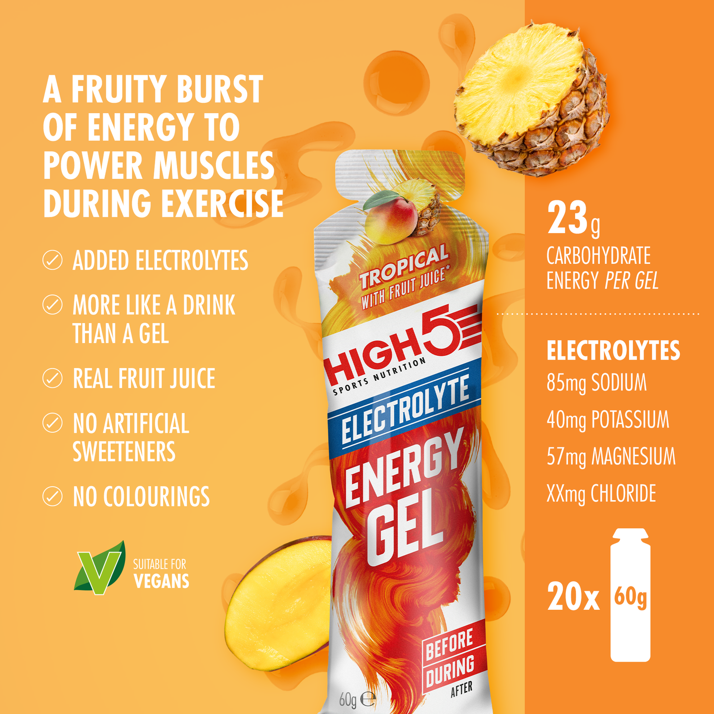 Energiageeli HIGH5 ENERGY ELECTROLYTE (60g) Trooppinen (60g)