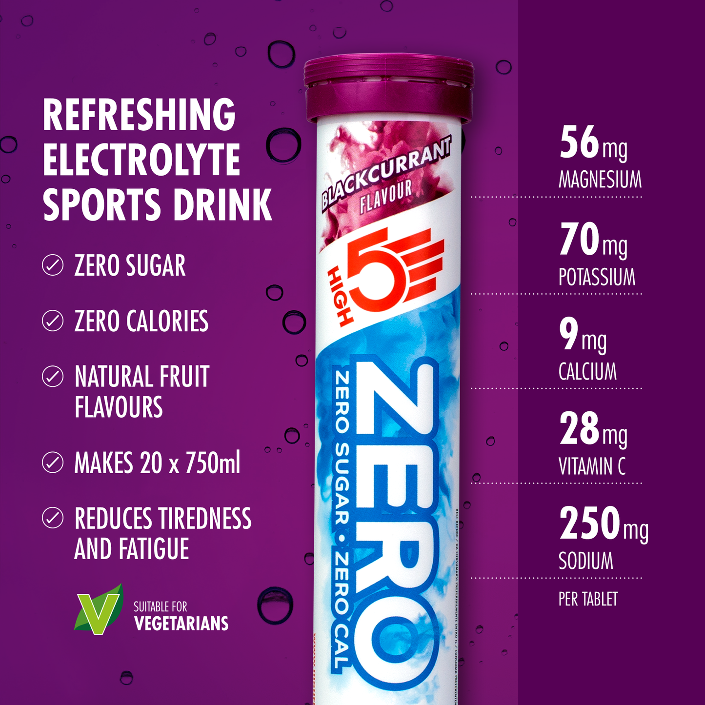 Elektrolyytti Juomatabletit HIGH5 ZERO (x20) Mustaherukka