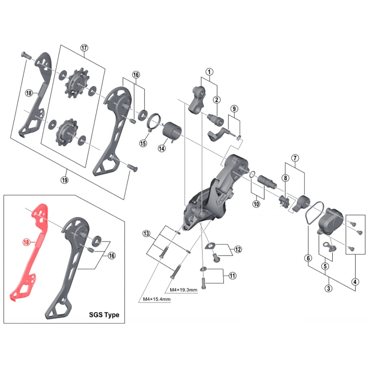 Chape de Dérailleur Arrière Interne Longue SHIMANO XT M8000 SGS #Y5RT10000