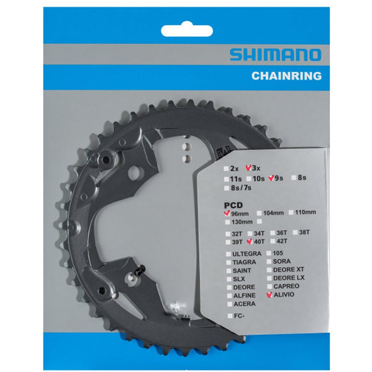 Plateau Intermédiaire/Extérieur SHIMANO ALIVIO M4000 9V 4 Trous 96 mm