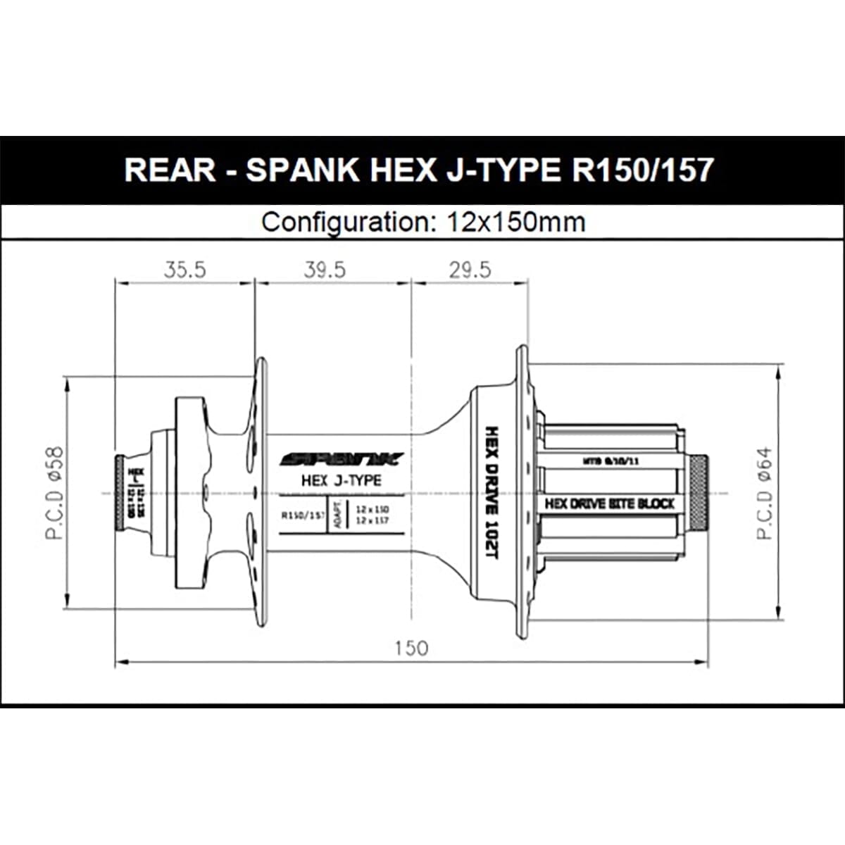 Moyeu Arrière SPANK HEX DRIVE 102T 12x150/157 mm