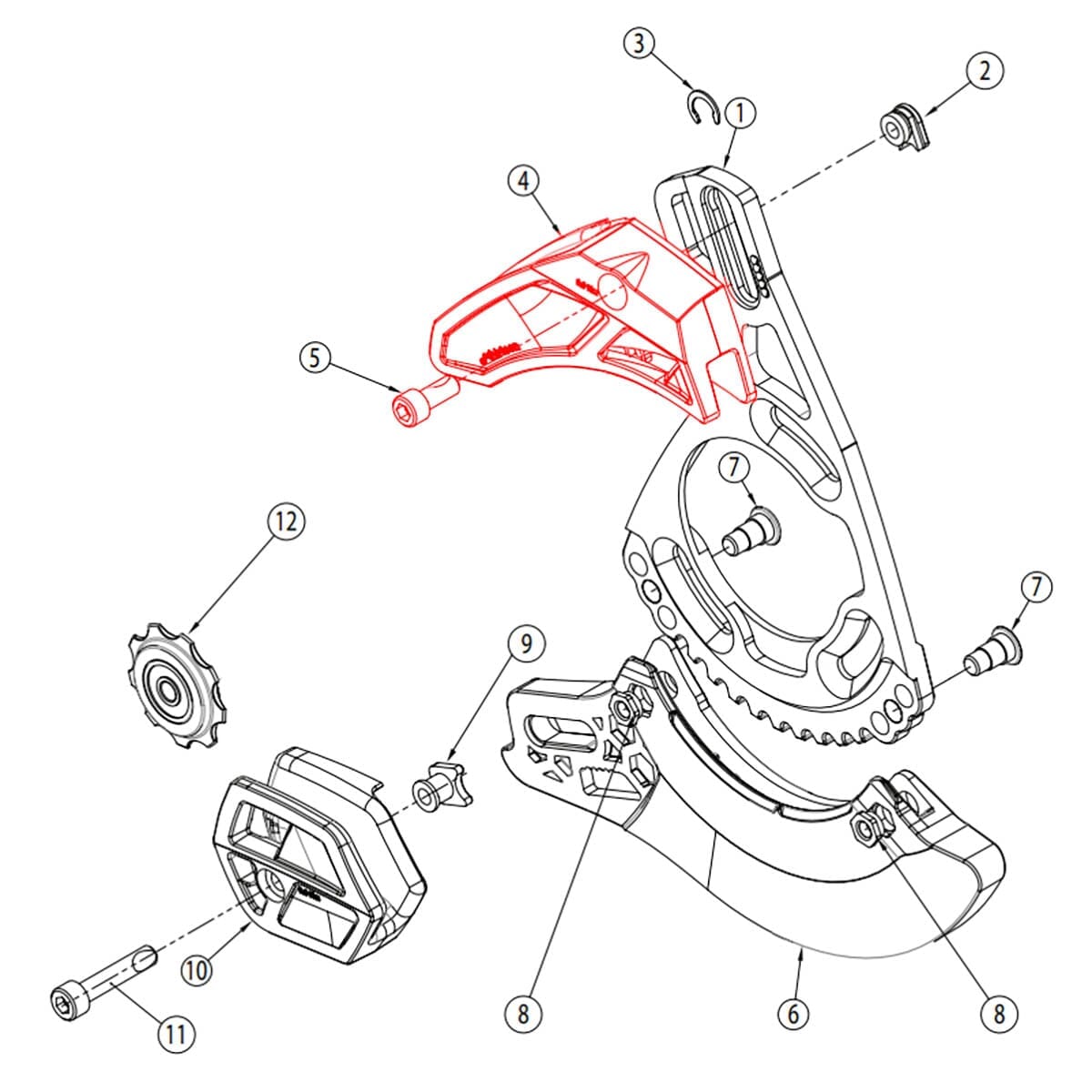 Top Guide for E-THIRTEEN LG1+/LS1+/XCX ketjunohjain musta #SLDR.LG1+UPR.B