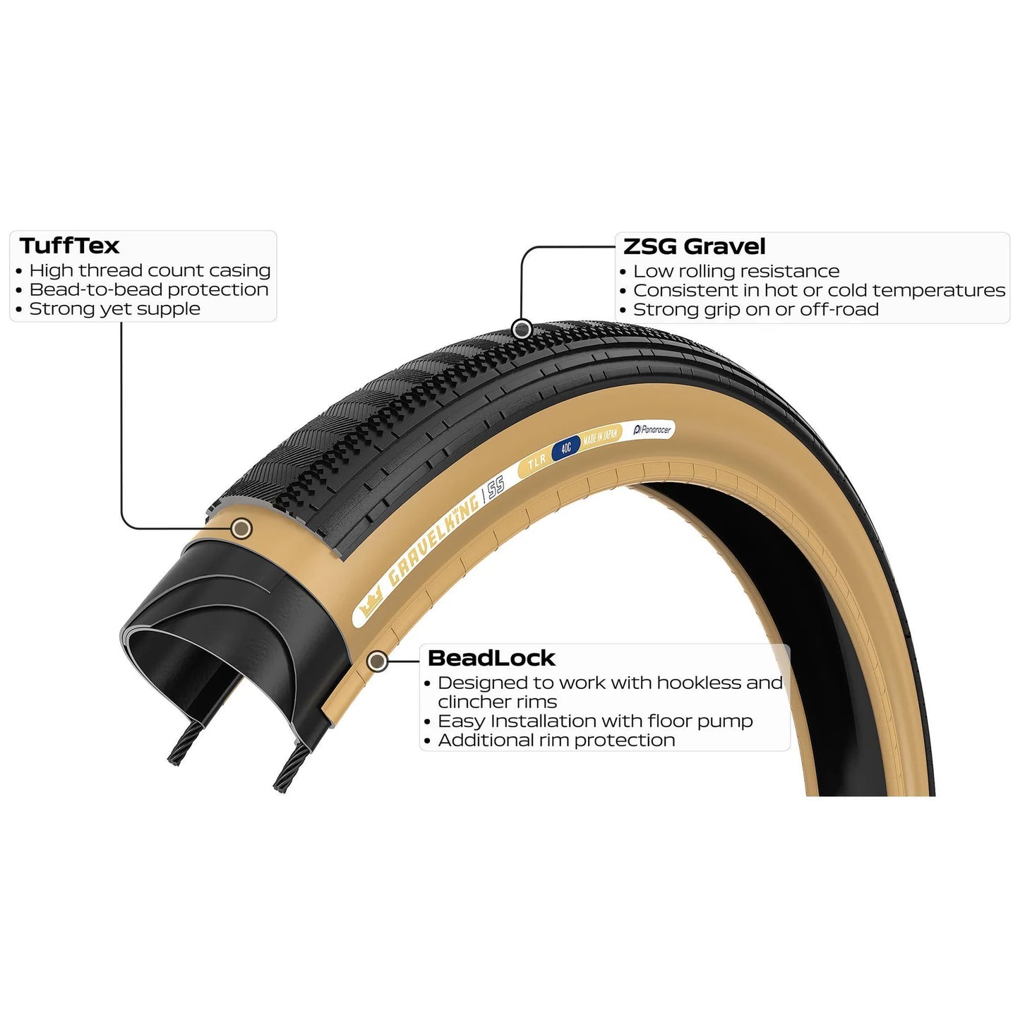 PANARACER GRAVELKING SEMISLICK TLR 700x30c Tubeless Ready Beige rengas