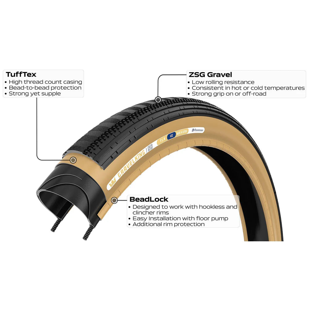 PANARACER GRAVELKING SEMISLICK TLR 700x45c Tubeless Ready Beige rengas