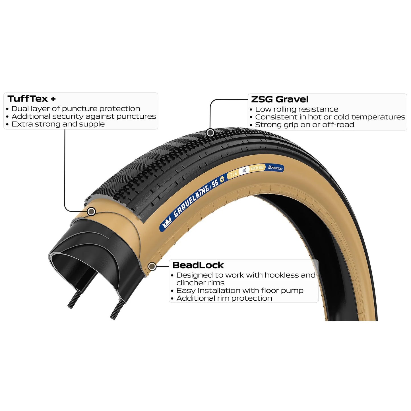 PANARACER GRAVELKING SEMISLICK+ TLR 700x35c Tubeless Ready Beige rengas