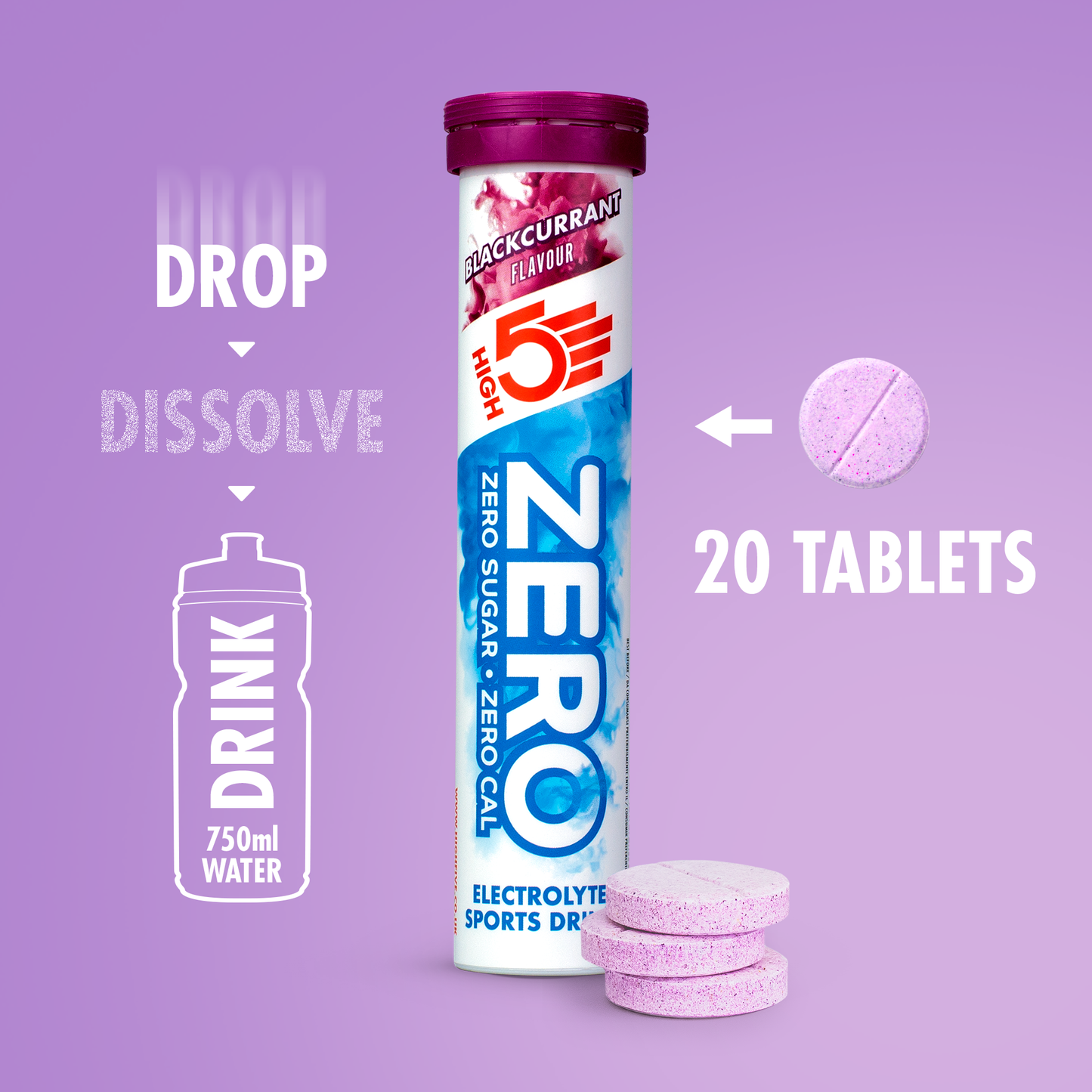 Elektrolyytti Juomatabletit HIGH5 ZERO (x20) Mustaherukka