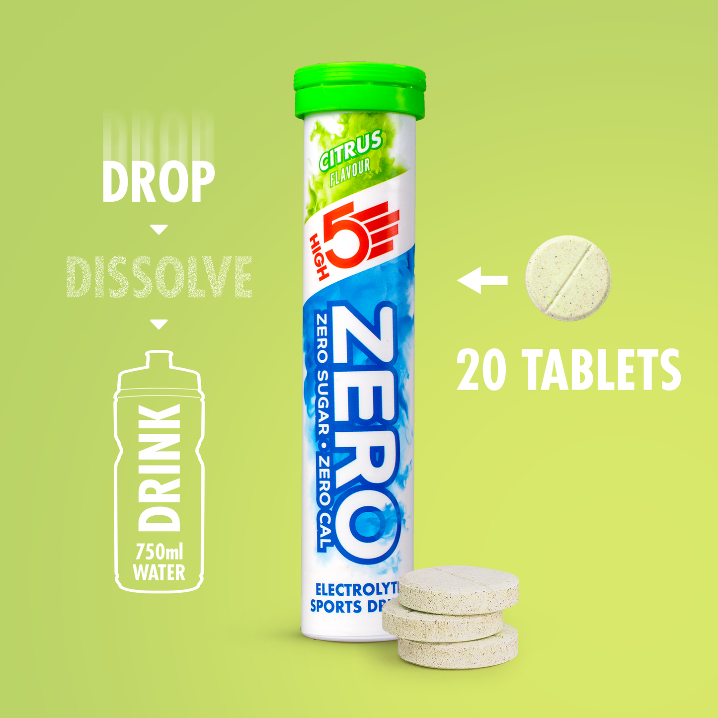 Elektrolyytti Juomatabletit HIGH5 ZERO (x20) Sitruuna