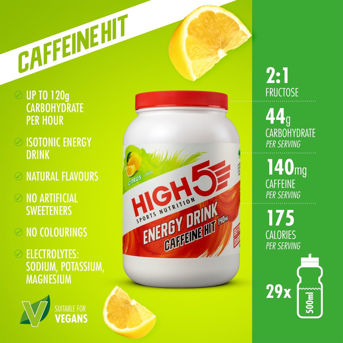 Energiajuoma HIGH5 ENERGIAJUOMA KAFFEIINI HIT (1.4kg) Sitruuna