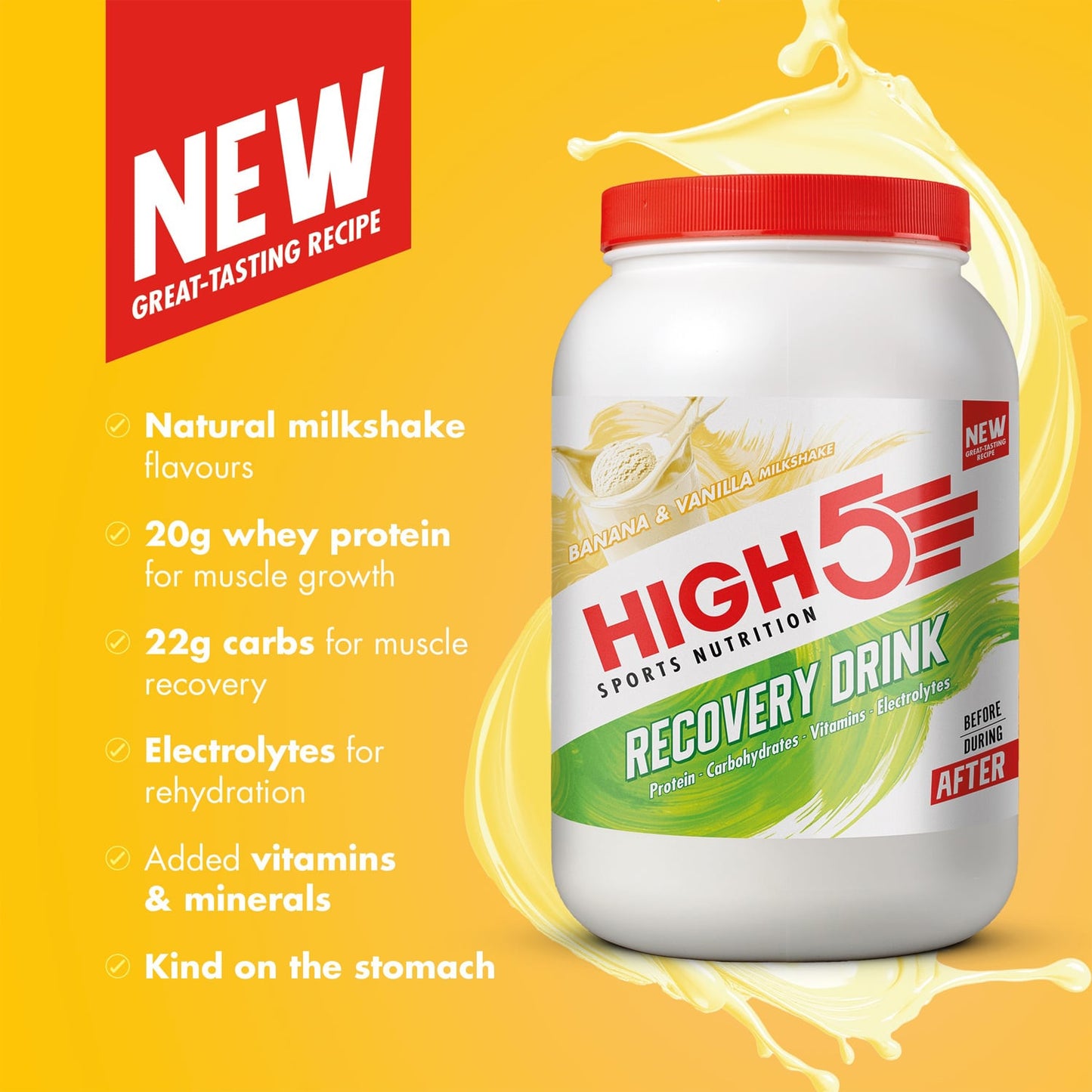 Elpymisjuoma HIGH5 RECOVERY DRINK (1.6kg) Banaani Vanilja Milkshake (banaani)