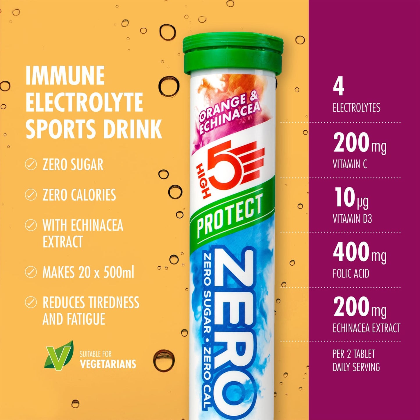 Boisson Anticrampe HIGH5 ZERO PROTECT 20 appelsiini- ja echinacea-tablettiputki