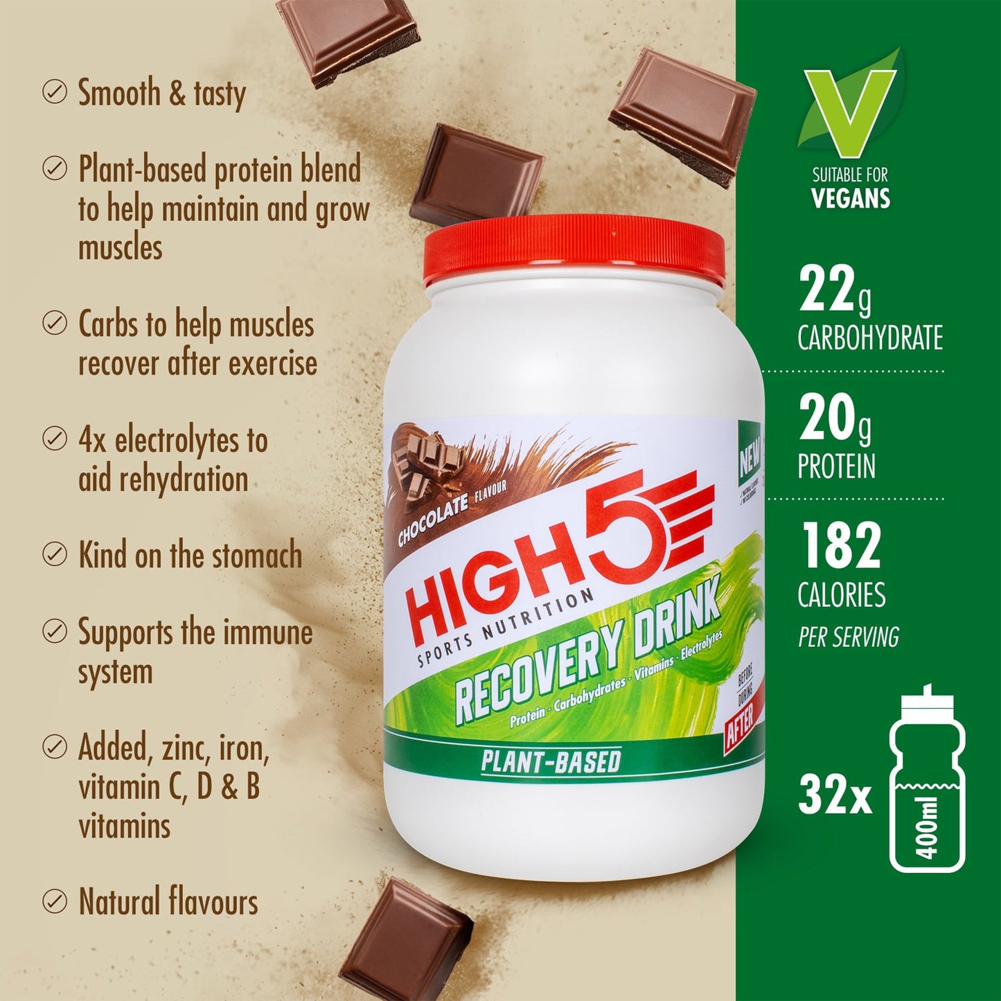 High5 kasvipohjainen palautusjuoma (1,6kg) Suklaa