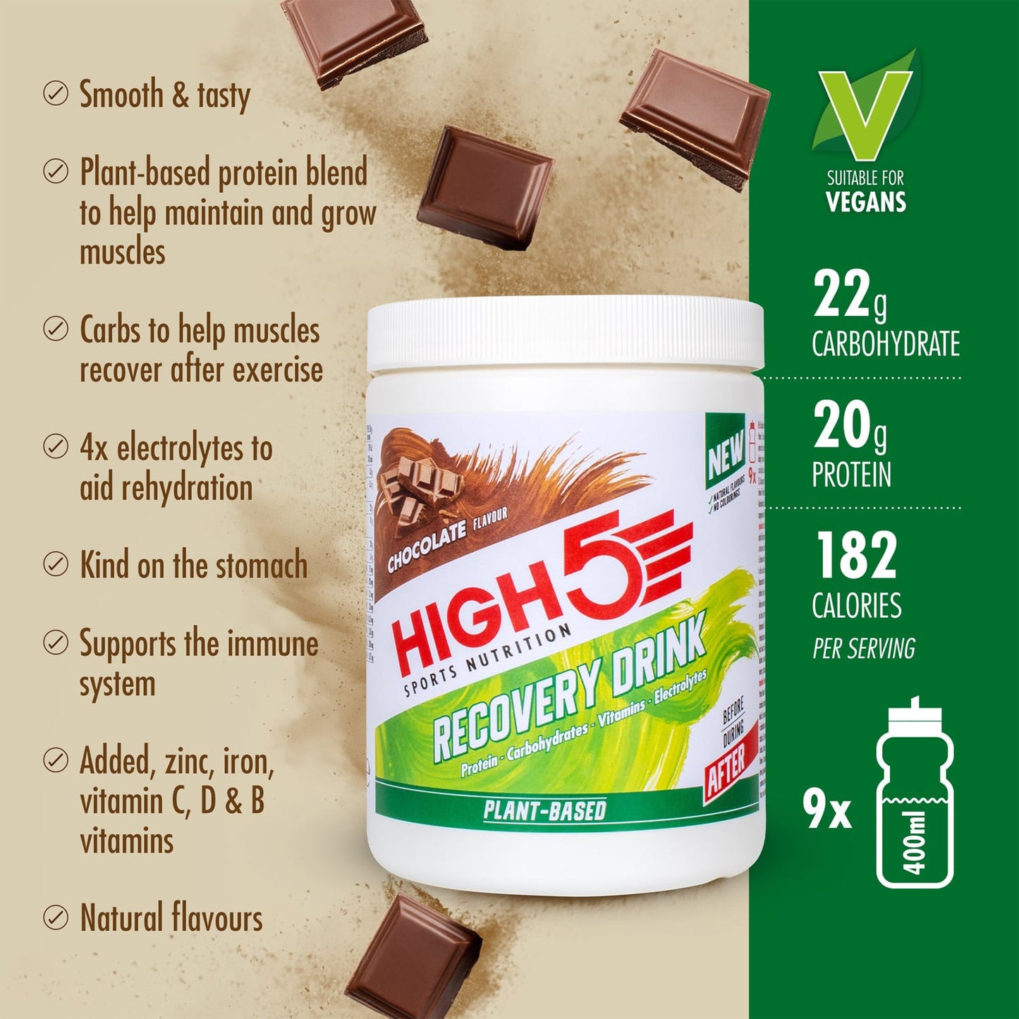 High5 KASVIPOHJAINEN PALAUTUSJUOMA (450g) Suklaa