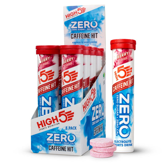 Boisson Anticrampe HIGH5 ZERO Kofeiini Hit 20 punaisen hedelmäpastillin putki