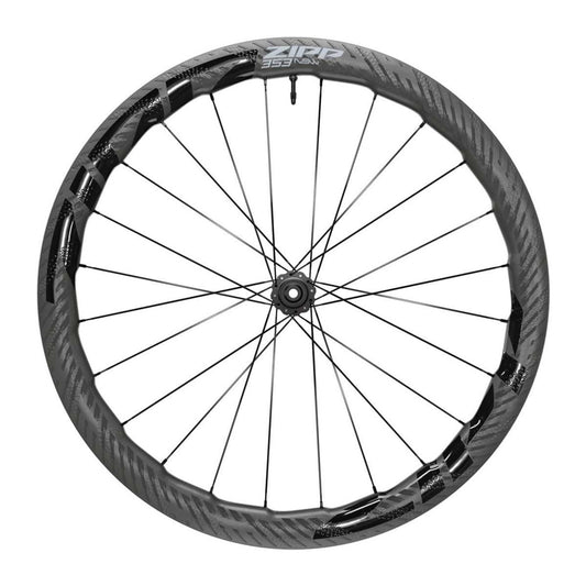 ZIPP 353 NSW DISC letkuton etupyörä, jossa on keskuslukitusrenkaat.