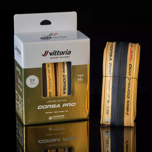 Pari VITTORIA CORSA PRO 700x28c renkaita. Tubeless Ready - Rajoitettu painos Gold