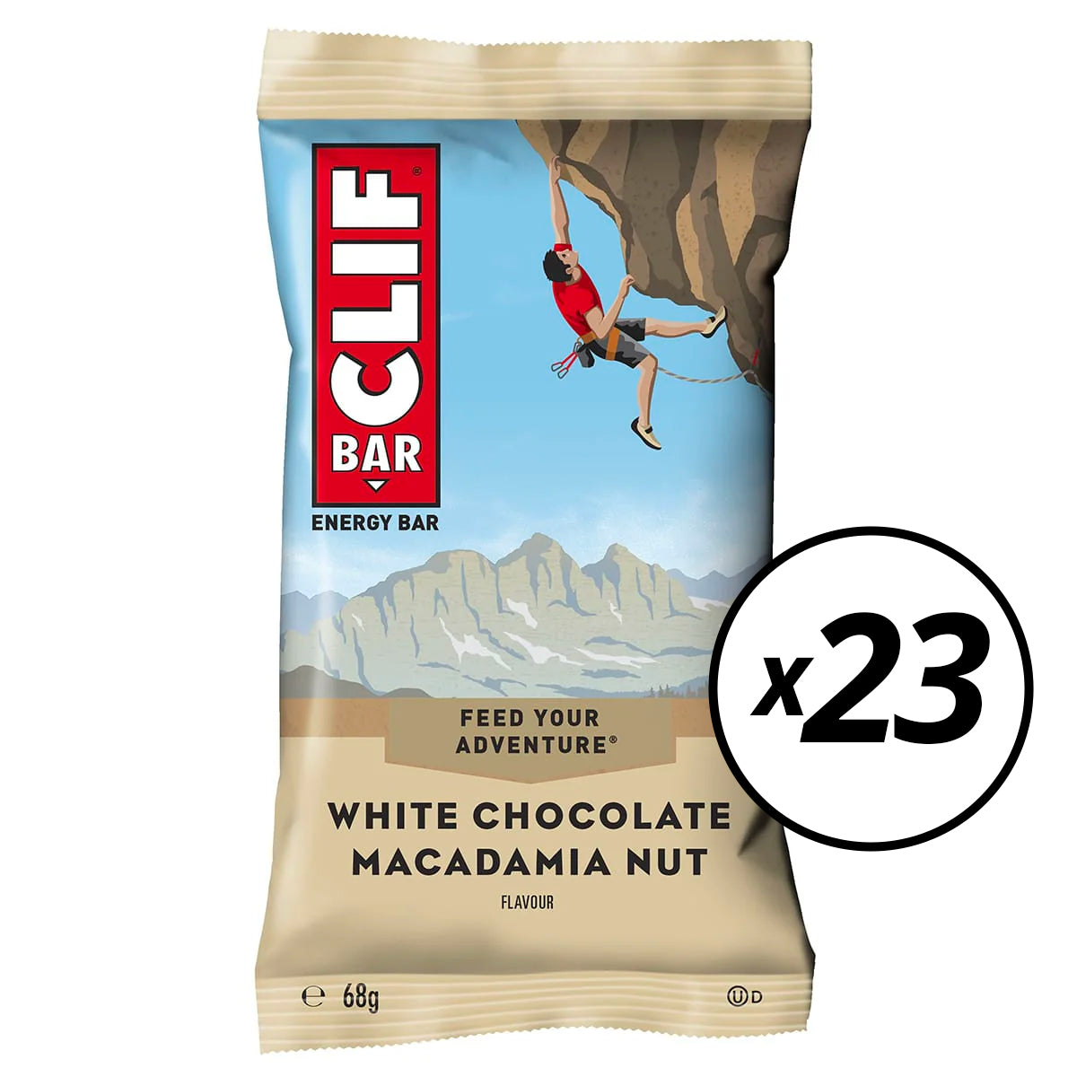 23 CLIF BAR energiapatukkaa (68g) Valkoinen suklaa Macadamiapähkinät - Lyhyt päiväys