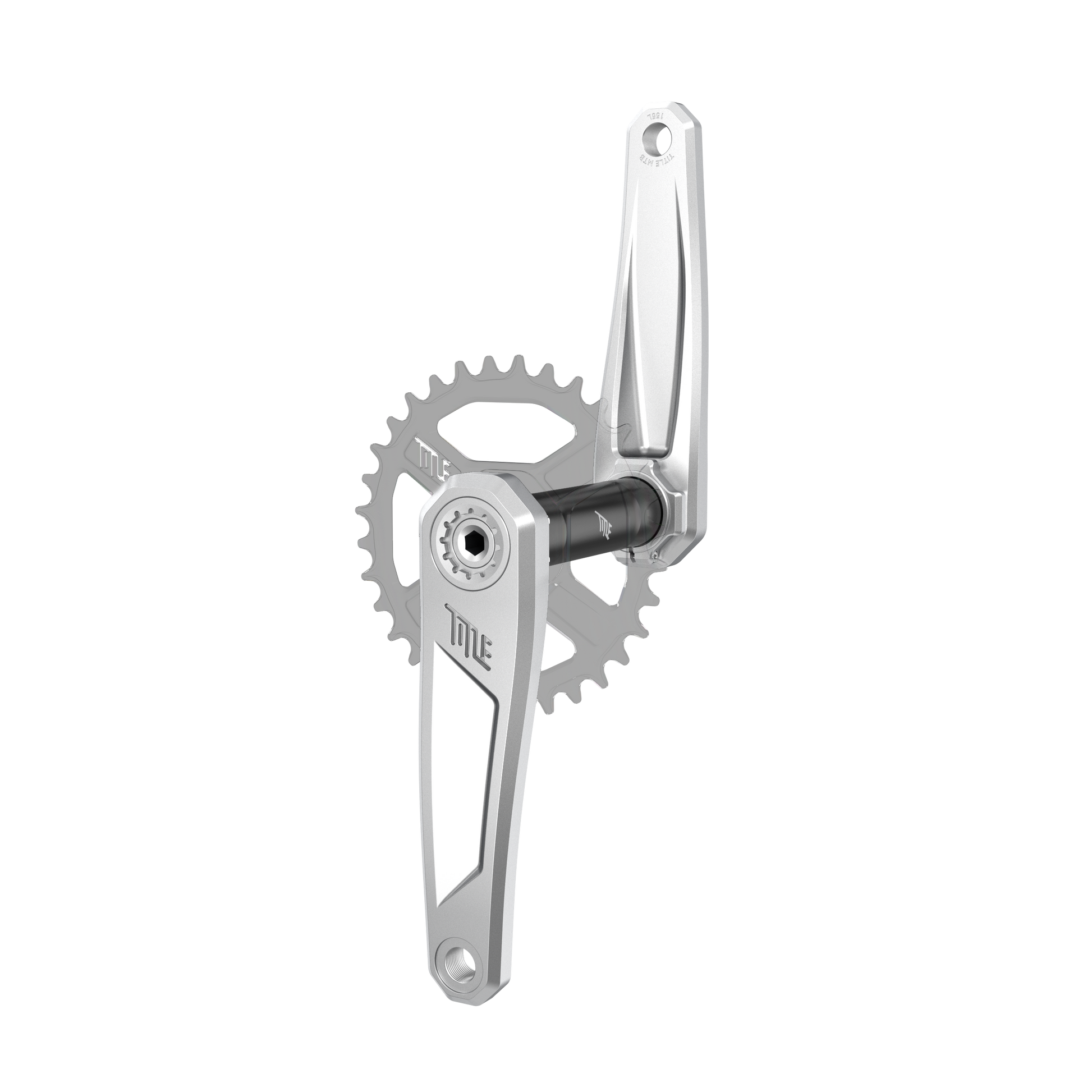 Pédalier Title CR1 chrome, vue trois quarts (plateau non inclus)