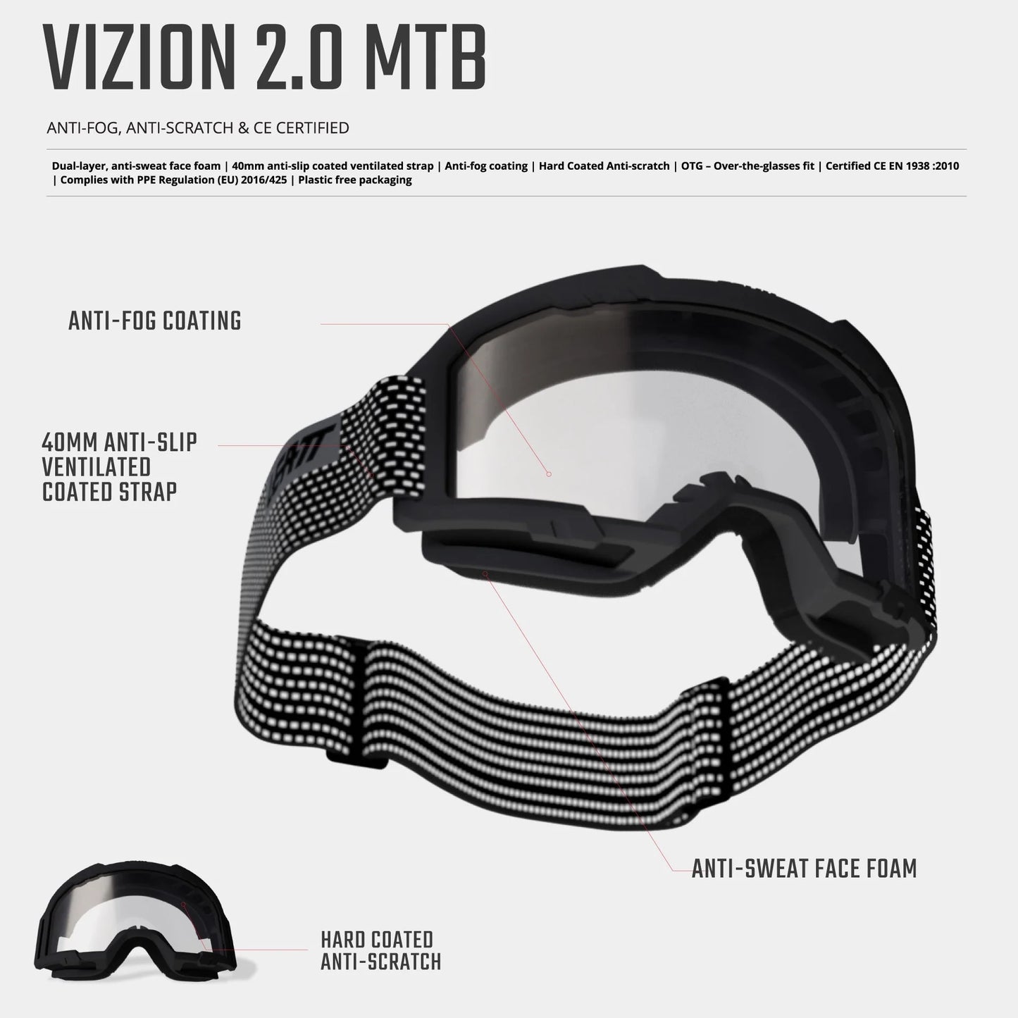 LEATT VIZION 2.0 MTB-silmälasit musta CLEAR 90 VLT