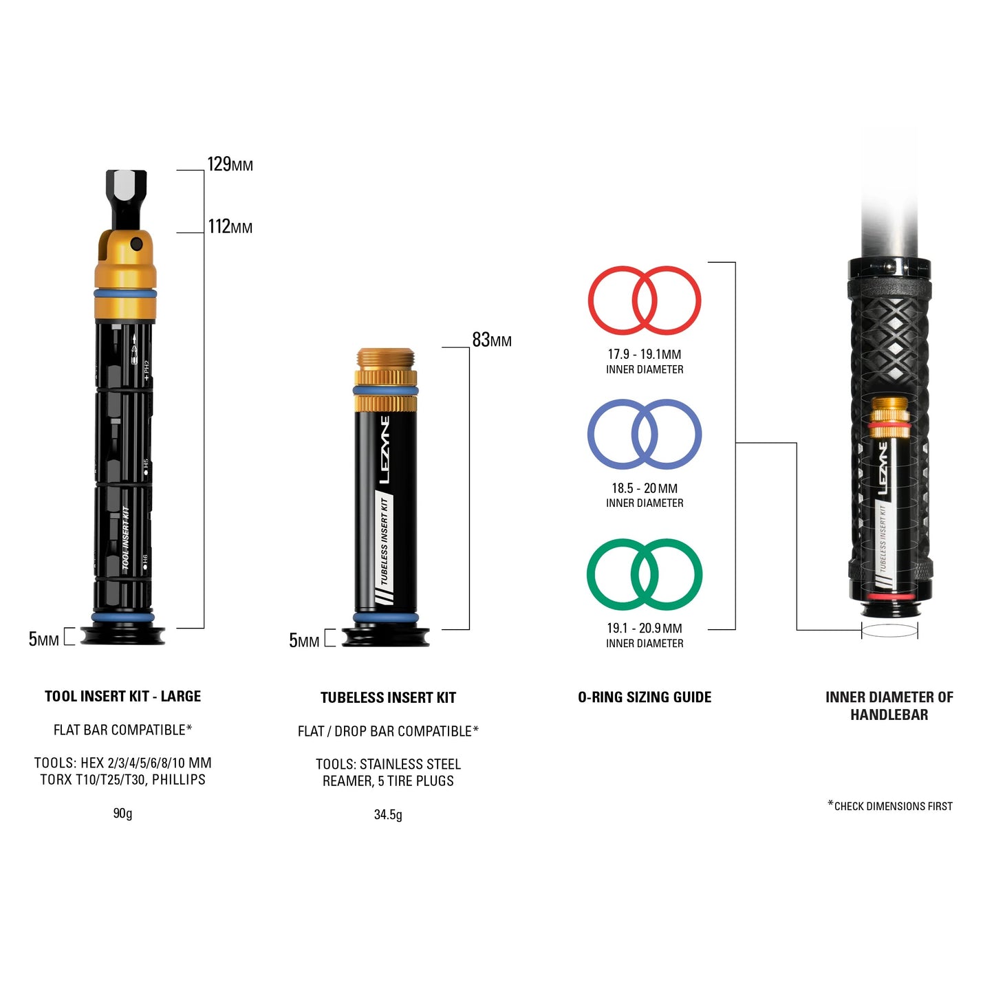 Tubeless-korjaussarja + monitoimityökalu L Integroitu LEZYNE DUAL -ohjaustanko