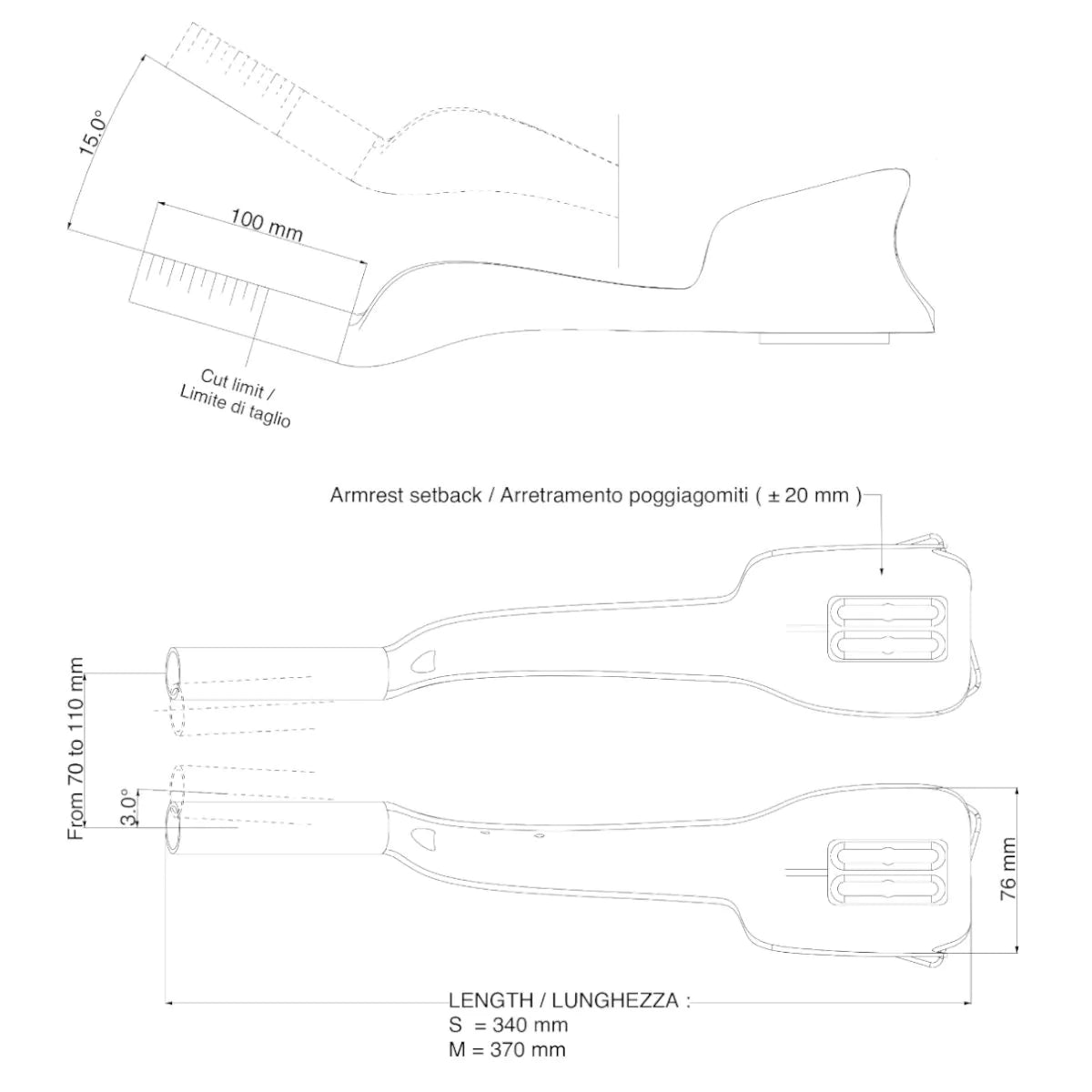 DEDA JET TWO CARBON ohjaustangon jatkeet Koko S