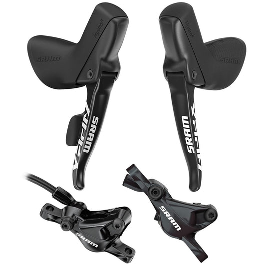 Pari SRAM APEX HRD 1x11 Post Mount Discless-vipuja ja -satuloita.