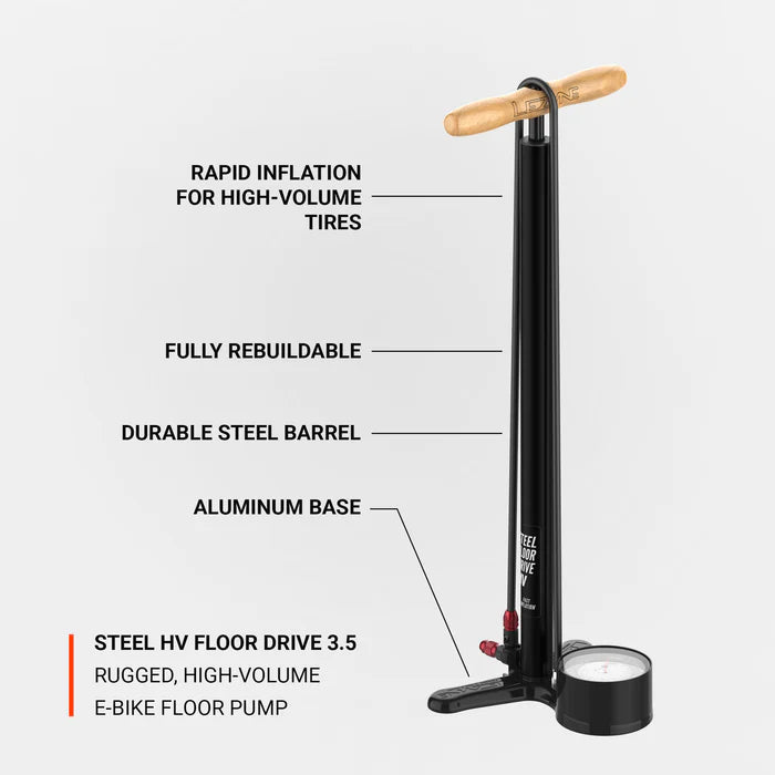 [Uusi 2025] LEZYNE STEEL FLOOR DRIVE 3.5 HV jalkapumppu musta