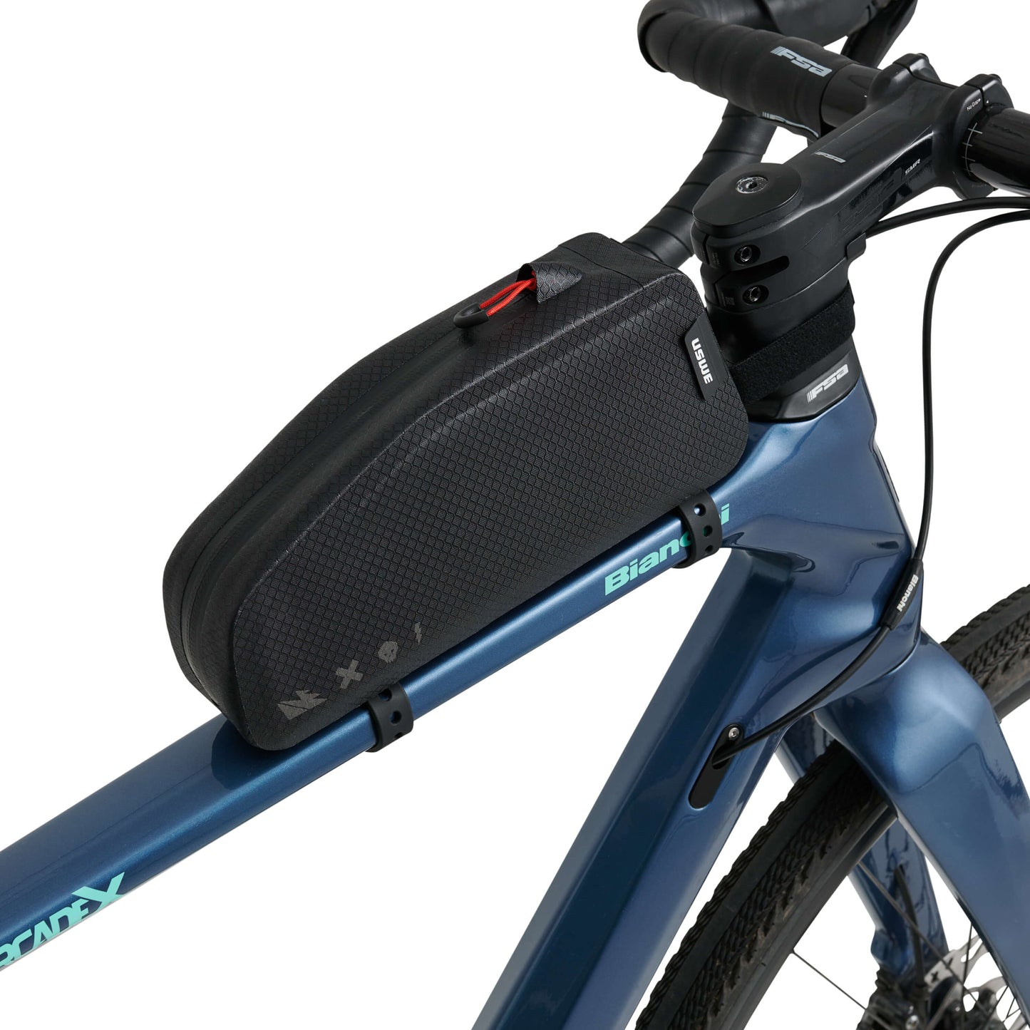 USWE TOP TUBE ZIPPERED -runko-laukku, 1,2 l, musta