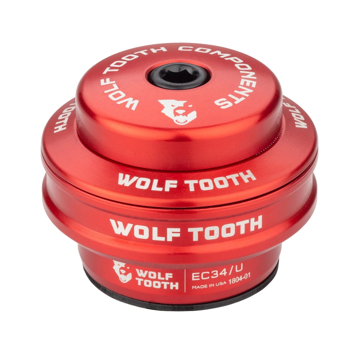 Korkea ohjauskuppi WOLF TOOTH PREMIUM 1"1/8 EC34 -ulkoiseen ohjauslaakeriin, pino 16 mm, punainen