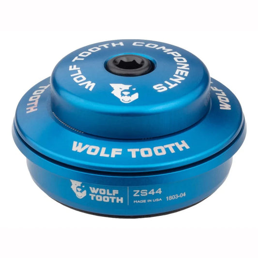 Korkea ohjauskuppi WOLF TOOTH PREMIUM -puoli-integroitu ohjauslaakeri, 1"1/8, ZS44, pino 6 mm, sininen