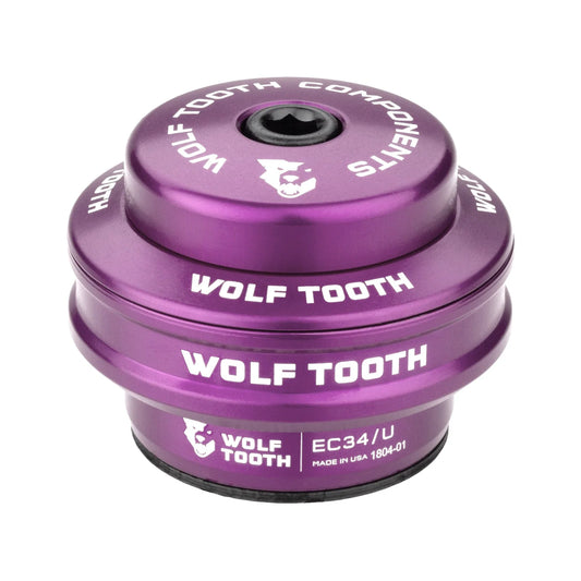 Korkea ohjauskuppi WOLF TOOTH PREMIUM 1"1/8 EC34 -ulkoiseen ohjauslaakeriin, pino 16 mm, violetti