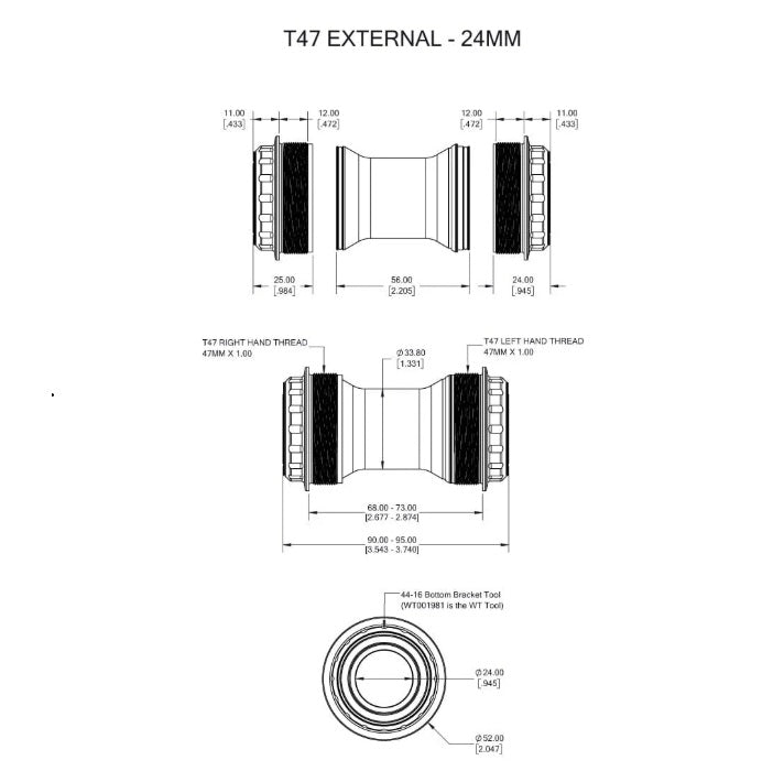 WOLFTOOTH T47 Ulkoinen 24mm oranssi kampiakseli