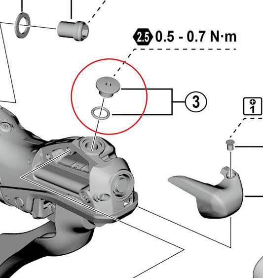 SHIMANO ST-R9270/R8170/RX820:n huohotusruuvi, jossa on O-rengas.