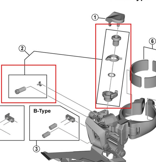 SHIMANO FD-R7100/U6030/5801/R7000/RX400 kaapelin säätö- ja kiristysruuvit