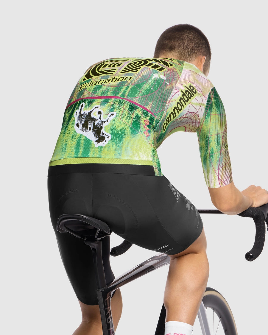 ASSOS EQUIPE RS S11 EDUCATION FIRST CLOSE ENCOUNTER -ajopaita, lyhyet hihat, vihreä/keltainen