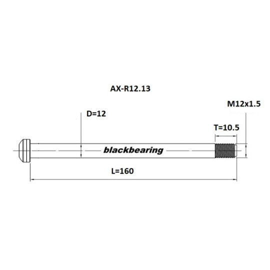 Axe de Roue Arrière BLACKBEARING 12x142 mm (12mm-160.5-M12x1.5-10.5mm)