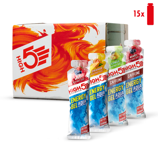 Pakkaus HIGH5 ENERGY GEL Aqua (15 x 66g) Mix Makuja