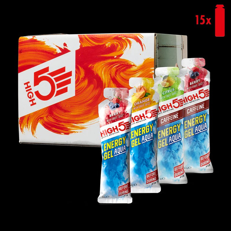 Pakkaus HIGH5 ENERGY GEL Aqua (15x 66g) Mix Makuja