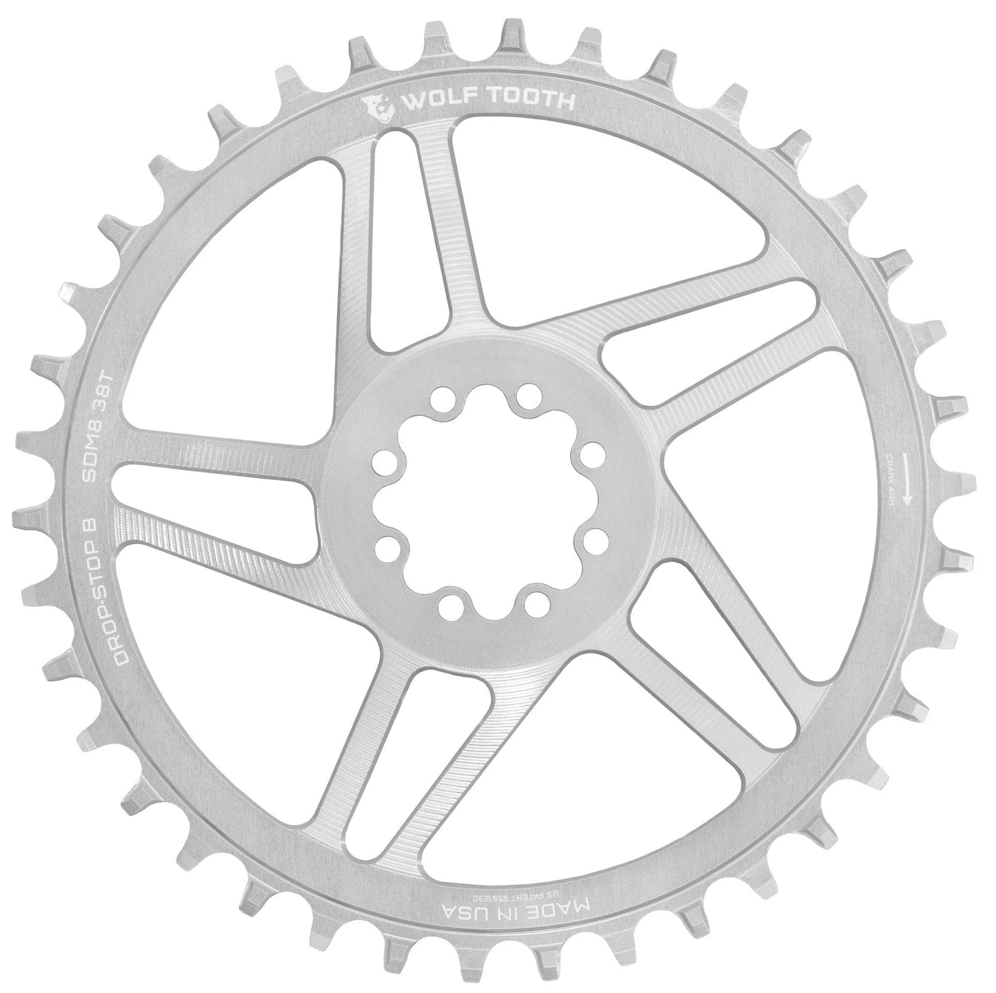 WOLF TOOTH GRAVEL Direct Mount SRAM 8 reikäinen Raw Silver Mono-ketjupyörä suoraan asennettuna