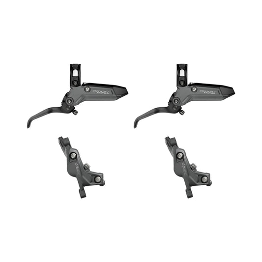 Pari SRAM LEVEL BRONZE STEALTH 4-mäntäisiä harmaita jarruja.