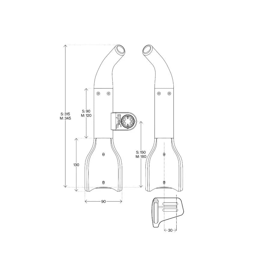 DEDA JET2 HYDRO Alu 345mm M-kokoiset ohjaustangon jatkeet Sram Blipsille.